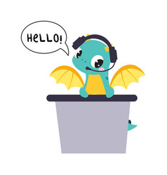 Cute Turquoise Little Dragon With Headset Saying