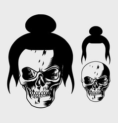 Hand Drawn Skull With Cool Bun Hairstyle