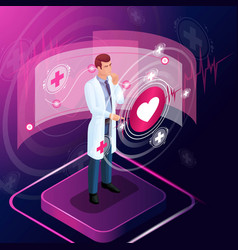 Isometric Doctor Looks At The Tests Diagnoses