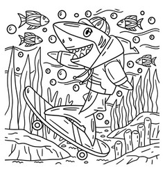 Shark Skateboarding Coloring Page For Kids