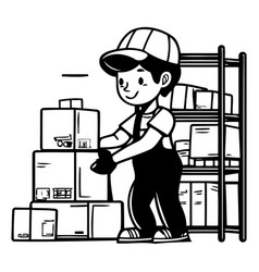 Warehouse Worker With Boxes In A Flat Style