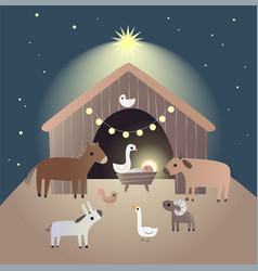 Christmas Card Baby Jesus In A Manger And Animals