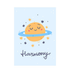 Cute Blue Kids Poster With Planet As Nursery Print