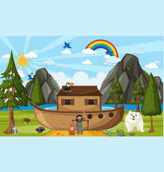 Noahs Ark With Wild Animals In Nature Scene