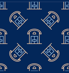 Line Farm House Icon Isolated Seamless Pattern