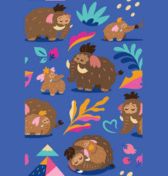 Lovely Seamless Pattern With Baby Mammoth