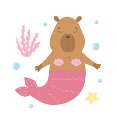 Funny Capybara Mermaid Diving Under The Sea