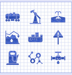 Set Oil Tanker Ship Molecule Oil Broken Pipe