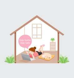 Girl Stays Home Stay Safe Lay On Floor With Dog