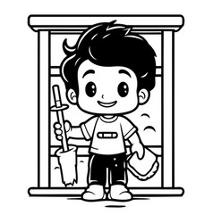 Cute Boy Cleaning Window Cartoon Cleaning Service