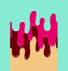 Ice Cream Melted Background With Waffle Or Cone