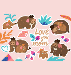 Love You Mom Sticker Set Baby Mammoth With His