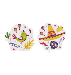 Set Of Mexico Symbols Sombrero Hat Sugar Skull