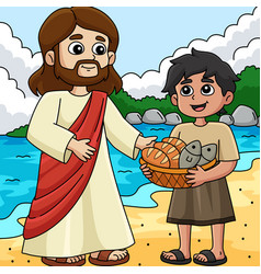 Christian Jesus Feeds 5000 People Colored Cartoon