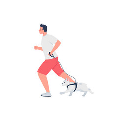 Man Running With Dog On Leash Flat Color Detailed