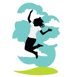 Girl Silhouette In White Shirt Jump To The Sky