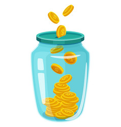 Glass Jar With Golden Coins Falling Cartoon Icon