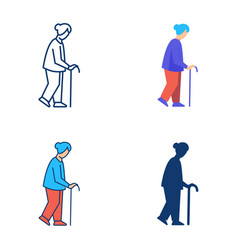 Old Woman Icon Set In Flat And Line Style