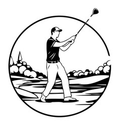 Golf Player Hitting Shot With Club On Course