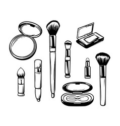 Set Of Women Cosmetics Sketch Hand Drawn