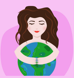 Girl Holding Planet Earth With Hands Woman Hug