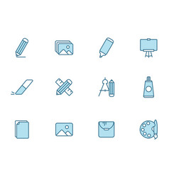 Art Tools Line Icons In Two Colors