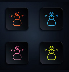 Color Neon Line Christmas Snowman Icon Isolated