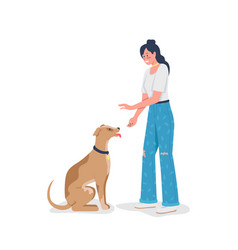 Woman Teaching Dog To Sit Flat Color Detailed