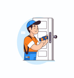 Repairman Installing Door Lock With Screwdriver