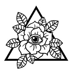 Rose and eye tattoo with sacred geometry frame Vector Image