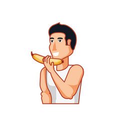 Young Athletic Man Eating Banana Fruit