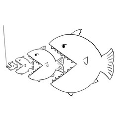 Cartoon Drawing Line Bigger Fish Eating