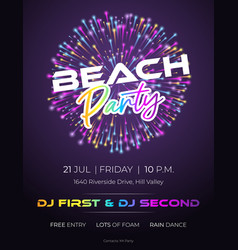 Colorful Beach Party Poster With Neon Fireworks