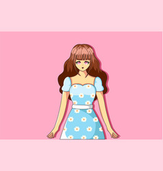 Cute And Happy Girl With Blue Flower Dress Design