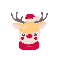 Cute Christmas Deer Head In A Hat And Scarf Drawn