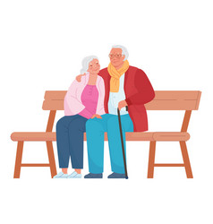 Elderly Man And Woman Sit On Bench Happy Loving