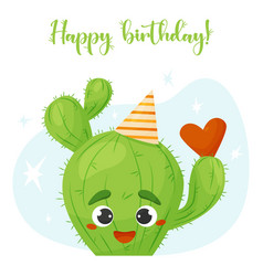 Happy Birthday Card With Cute Cactus Character