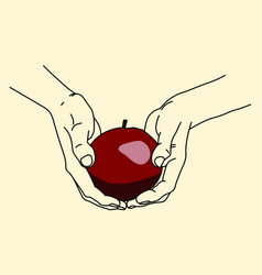 Hands Holding A Dark Red Apple