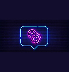 Time Management Line Icon Clock Sign Gear Neon