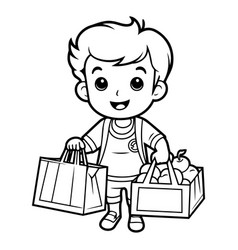 Coloring Book For Children Boy With Shopping Bags