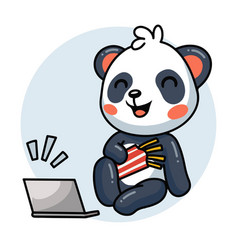 Cute Panda Cartoon Laughing On Laptop