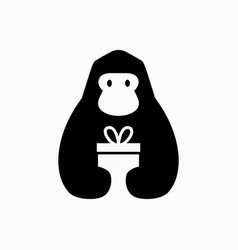 Gorilla Is Holding Birthday Gift Logo Cartoon