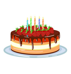 Strawberry Chocolate Cake Icon Cartoon Happy