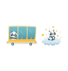 Cute Baby Panda Character Driving Bus And Watching