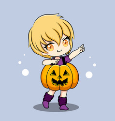 Cute Boy Wear Pumpkin Costume