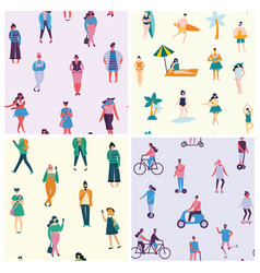 Seamless Pattern With People Walking On Street