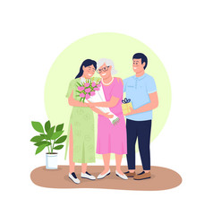 Senior Mother With Adult Children Flat Color