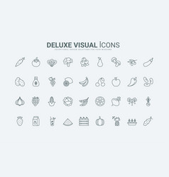 Vegetables And Fruits Line Icons Set Fresh Farm