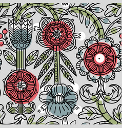 Floral Seamless Pattern With Linear Hand Drawn