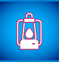 White Camping Lantern Icon Isolated On Blue